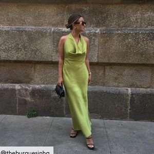 NWT Mango Draped Satin Halter Dress